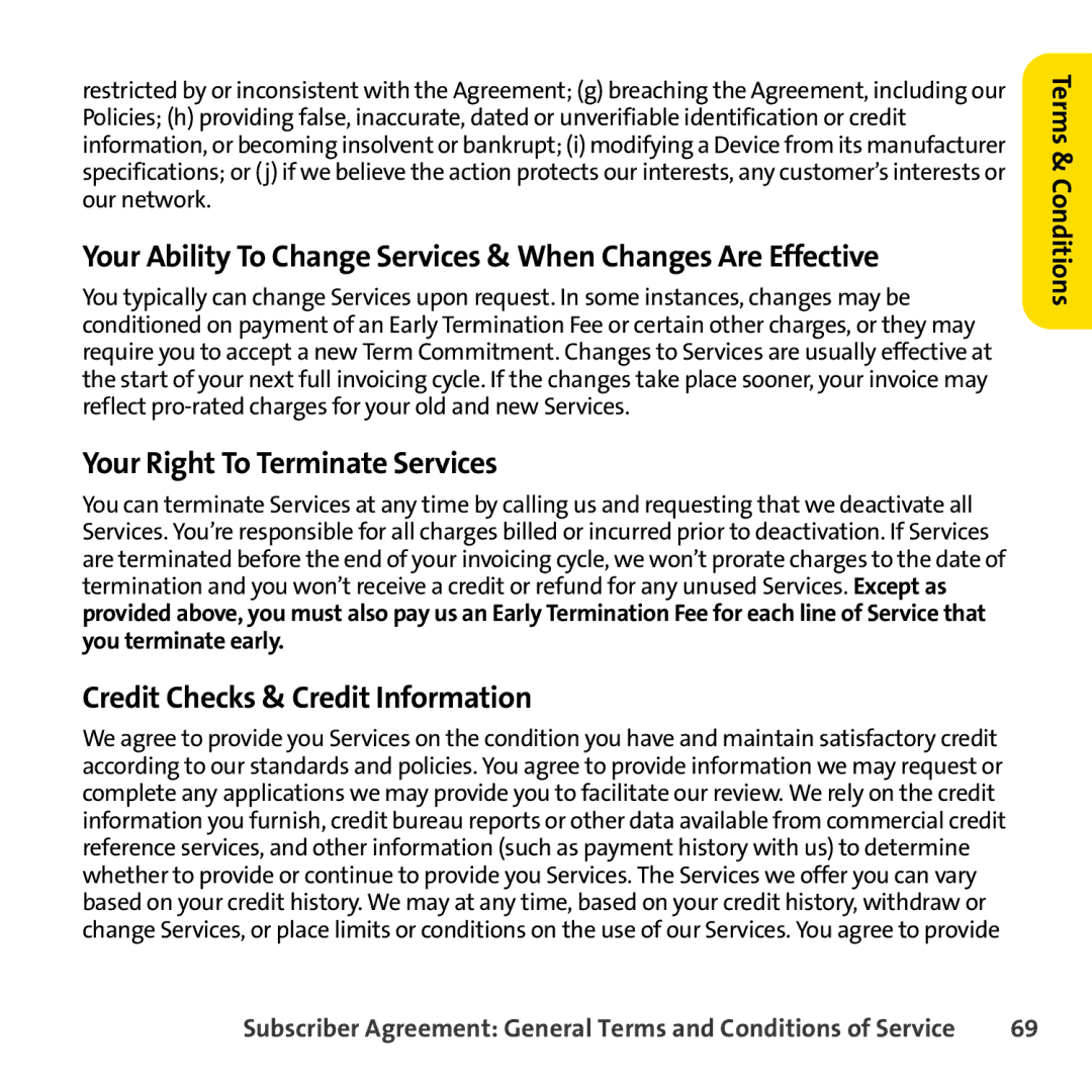 Sprint Nextel 8830 manual Your Right To Terminate Services, Credit Checks & Credit Information 