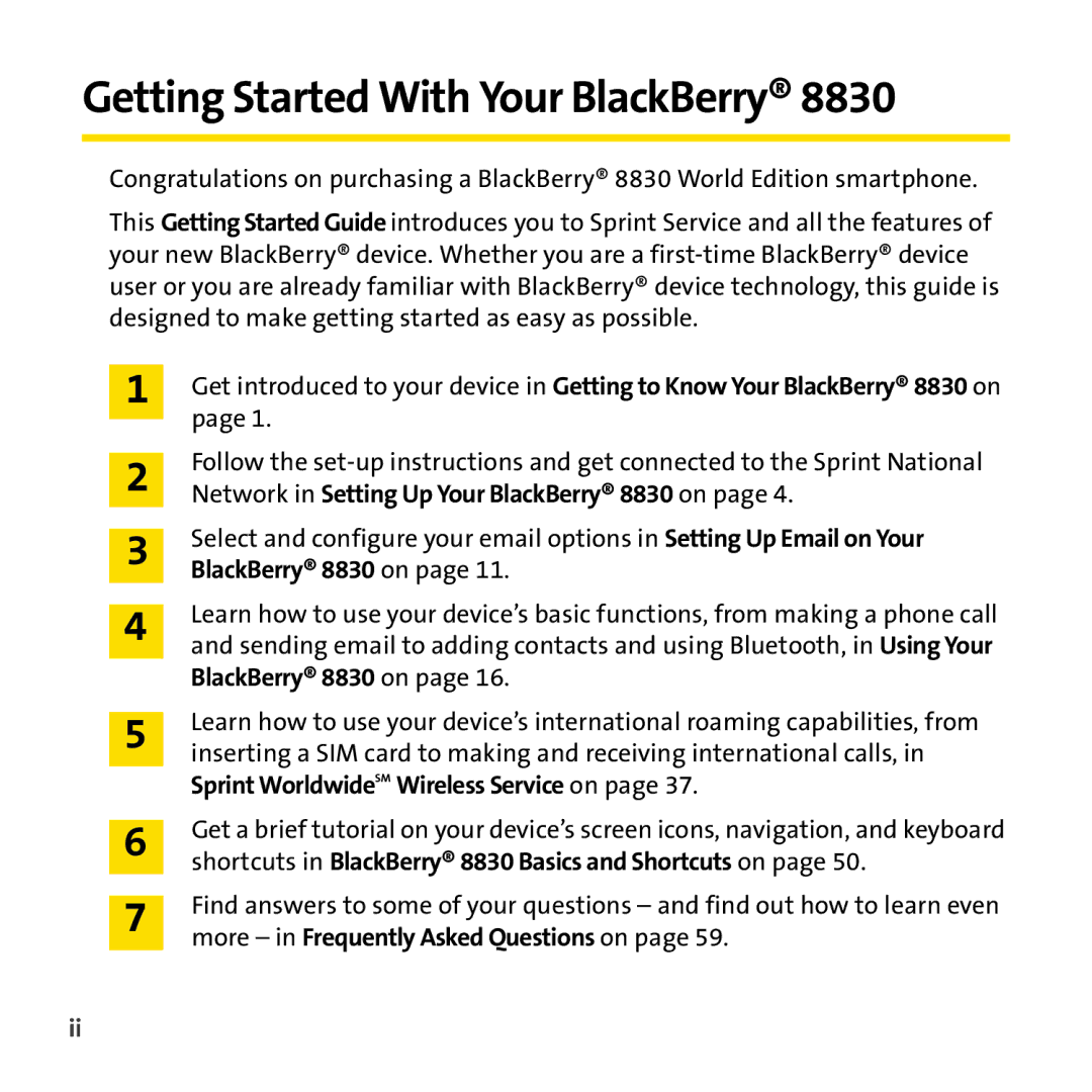 Sprint Nextel 8830 manual Getting Started With Your BlackBerry 