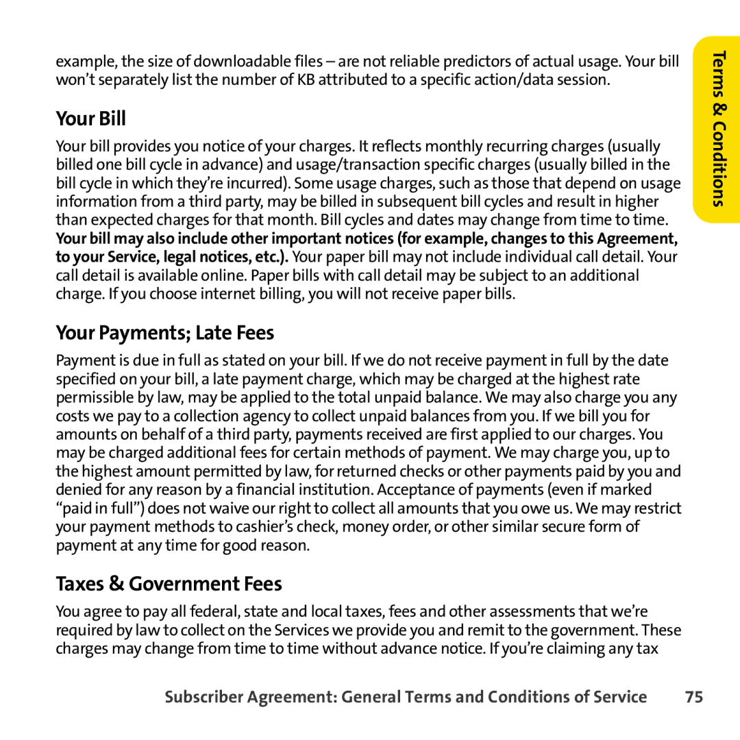 Sprint Nextel 8830 manual Your Bill, Your Payments Late Fees, Taxes & Government Fees 