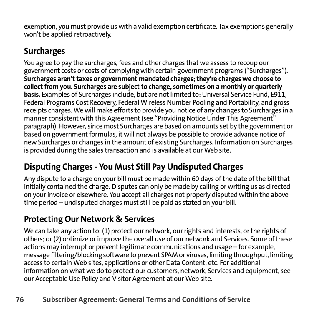 Sprint Nextel 8830 Surcharges, Disputing Charges You Must Still Pay Undisputed Charges, Protecting Our Network & Services 