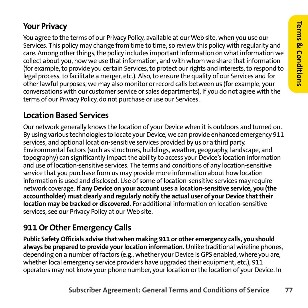 Sprint Nextel 8830 manual Your Privacy, Location Based Services, Or Other Emergency Calls 