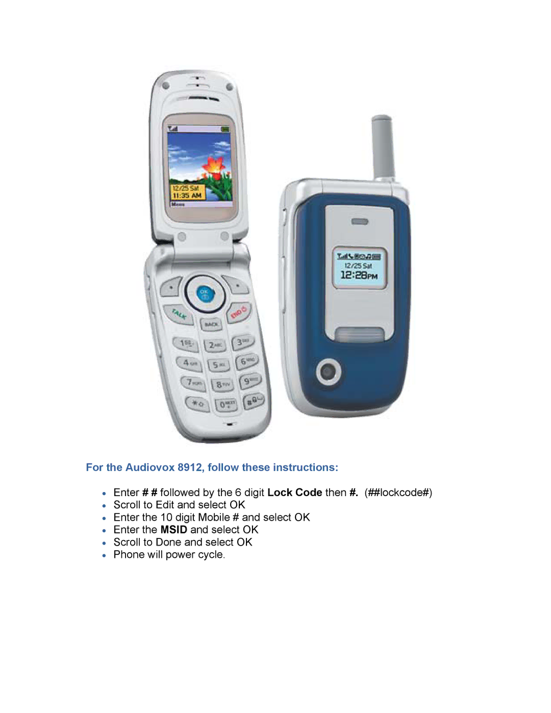 Sprint Nextel manual For the Audiovox 8912, follow these instructions 