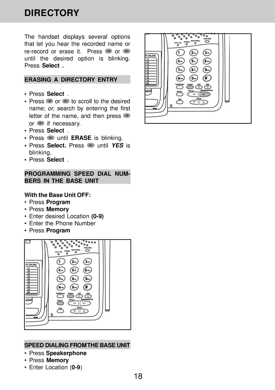 Sprint Nextel 900MHz Digital Cordless Phone with Call Waiting Erasing a Directory Entry, Speed Dialing Fromthe Base Unit 