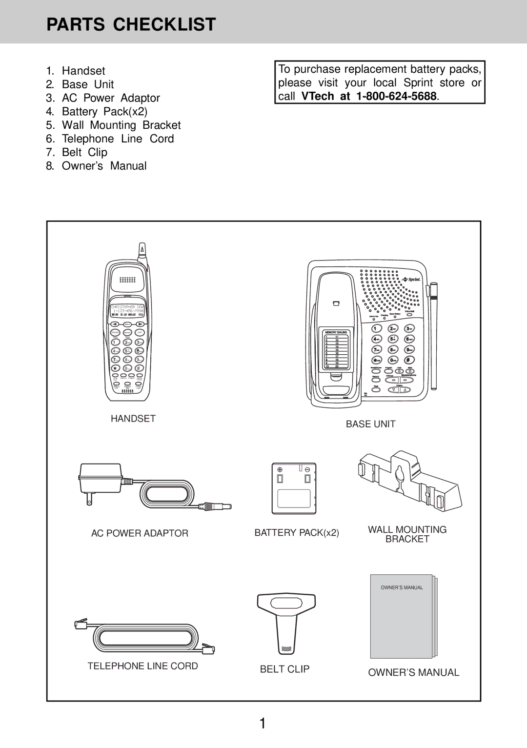 Sprint Nextel 900MHz Digital Cordless Phone with Call Waiting owner manual Parts Checklist, Christopher DOW 