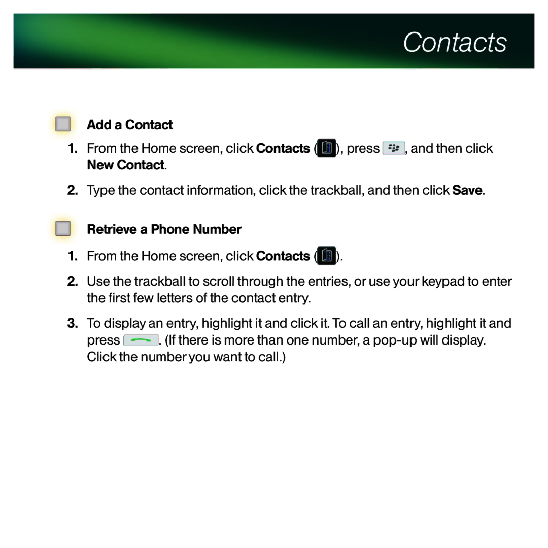 Sprint Nextel 9630 manual Contacts 