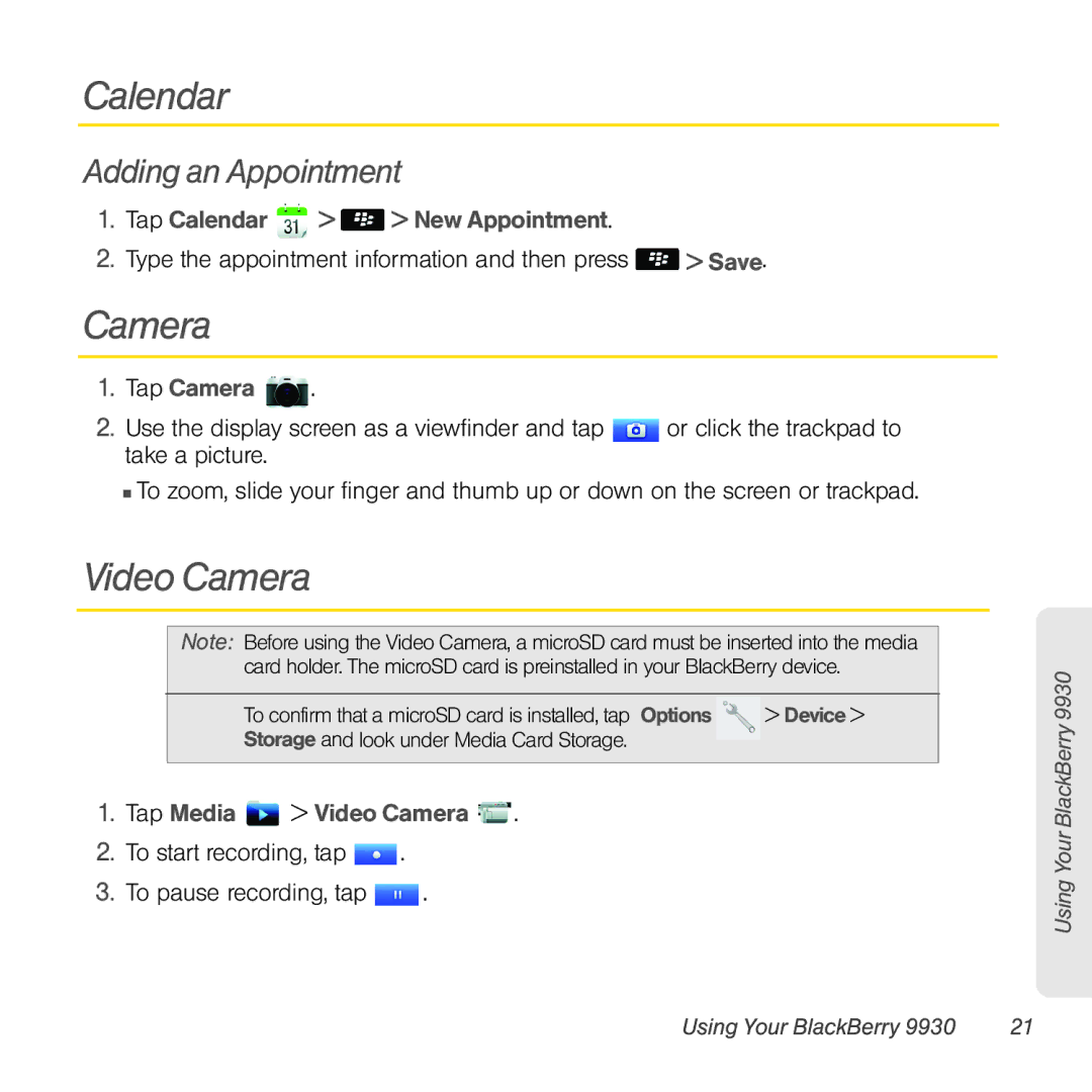 Sprint Nextel 9930 manual Calendar, Video Camera, Adding an Appointment 