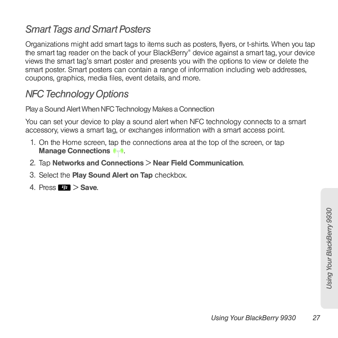 Sprint Nextel 9930 manual Smart Tags and Smart Posters, NFC Technology Options 