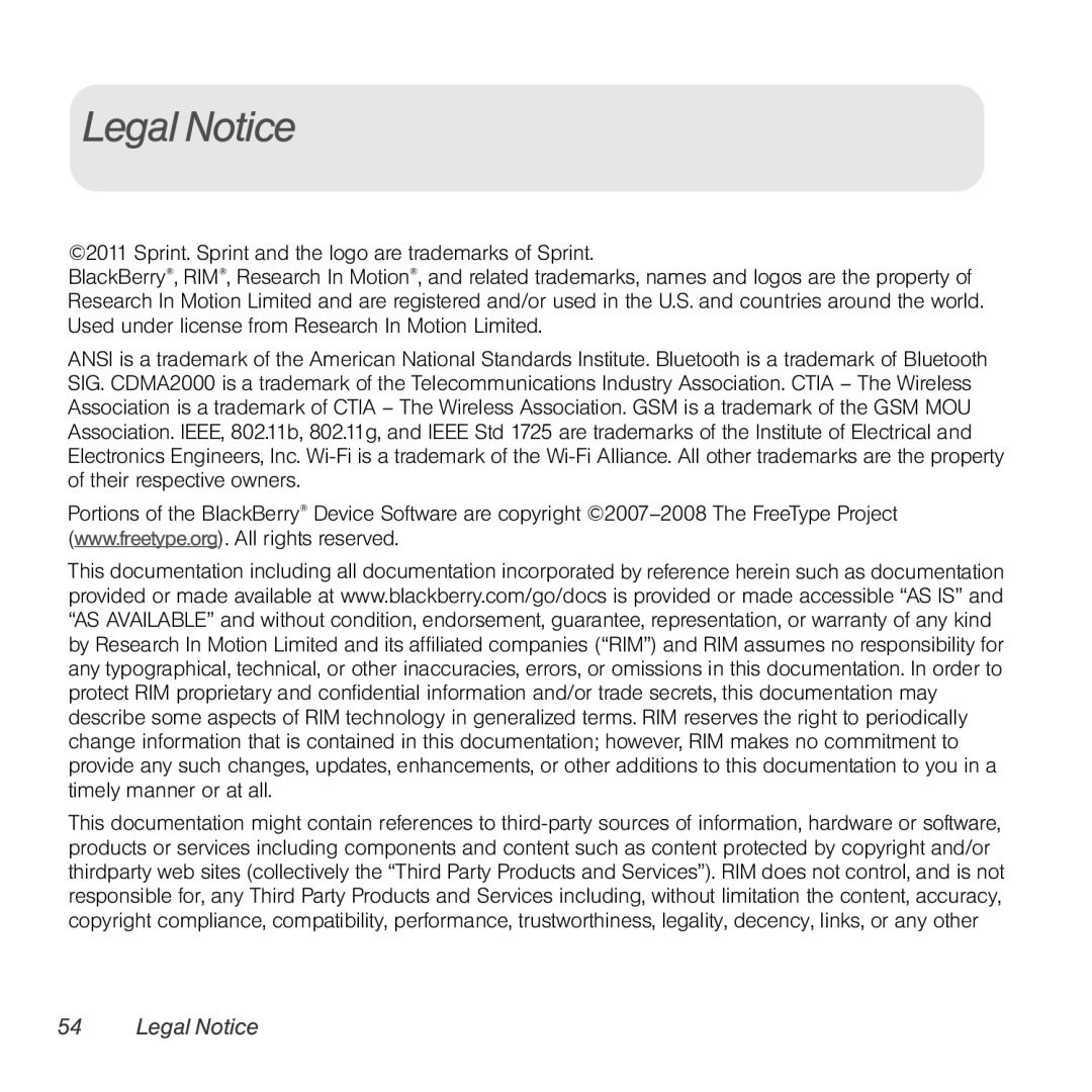 Sprint Nextel 9930 manual Legal Notice 