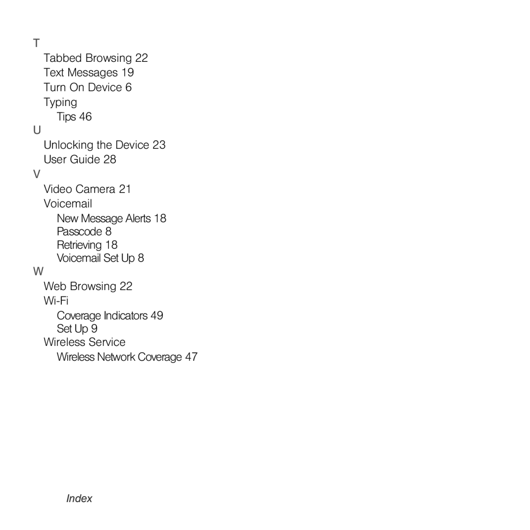 Sprint Nextel 9930 manual Index 