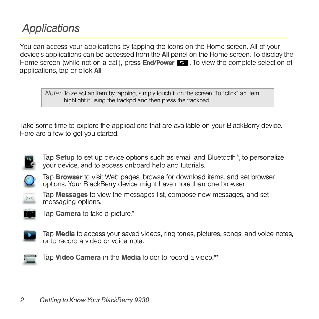 Sprint Nextel 9930 manual Applications 