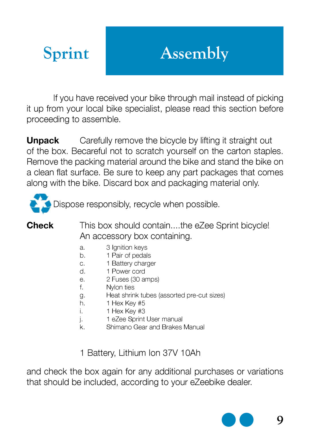 Sprint Nextel Bike user manual Sprint Assembly 