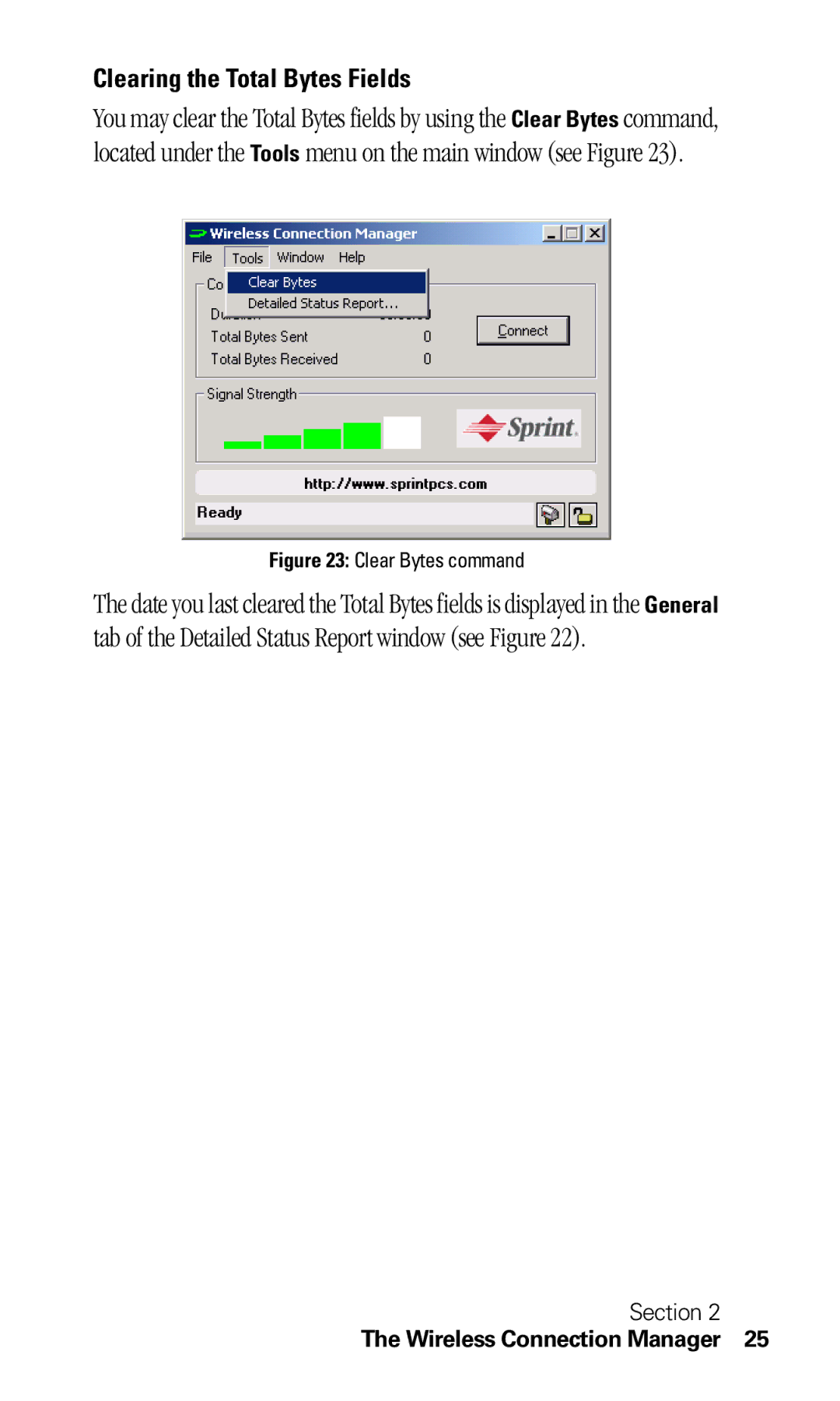 Sprint Nextel C201 manual Clearing the Total Bytes Fields 