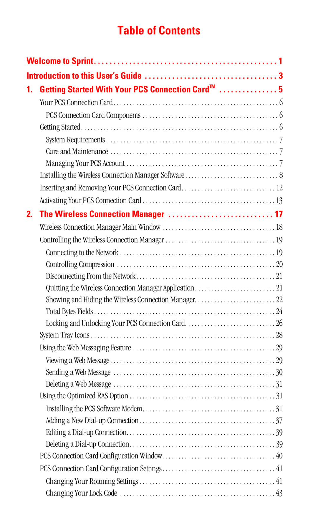 Sprint Nextel C201 manual Table of Contents 