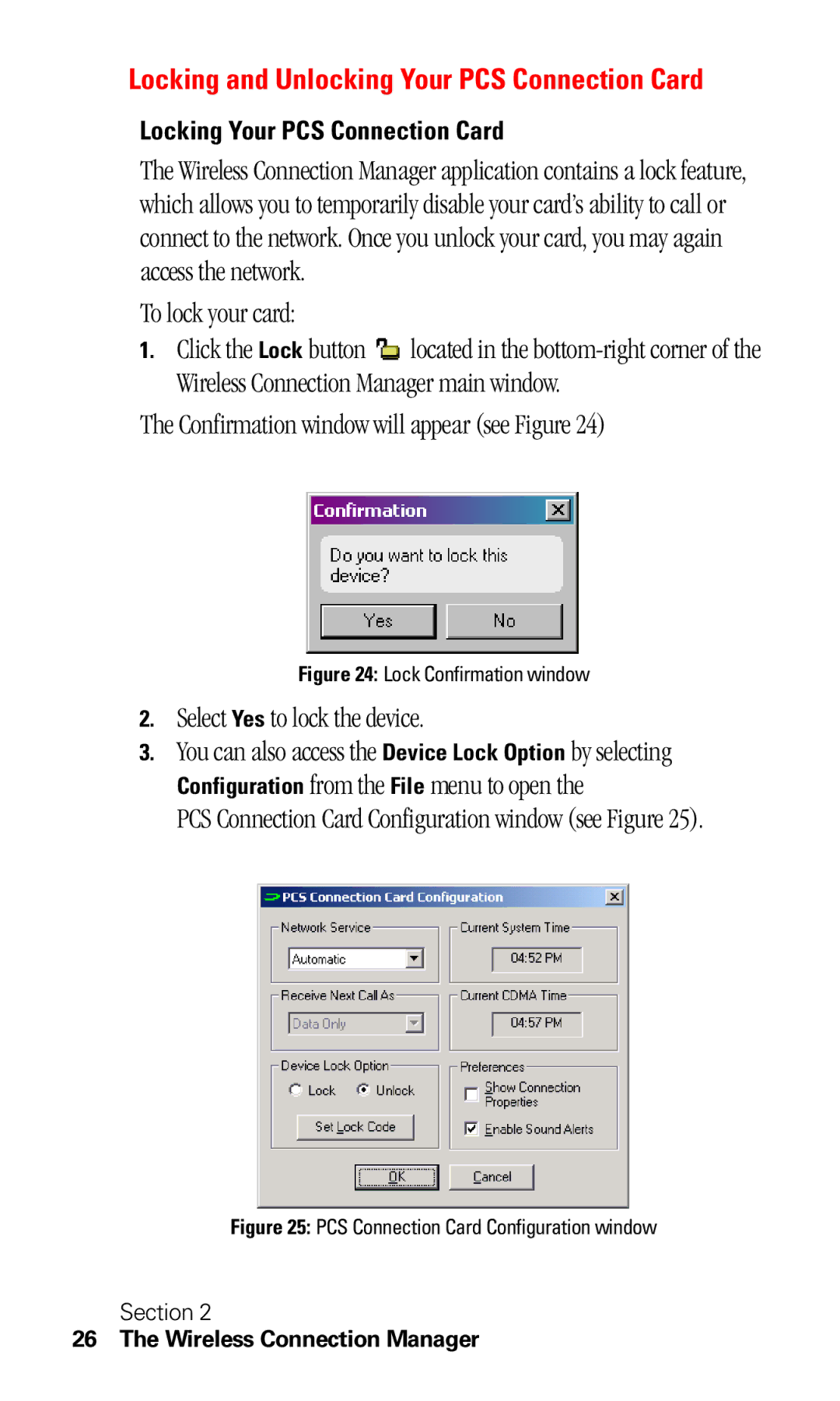 Sprint Nextel C201 manual Locking and Unlocking Your PCS Connection Card, To lock your card, Select Yes to lock the device 