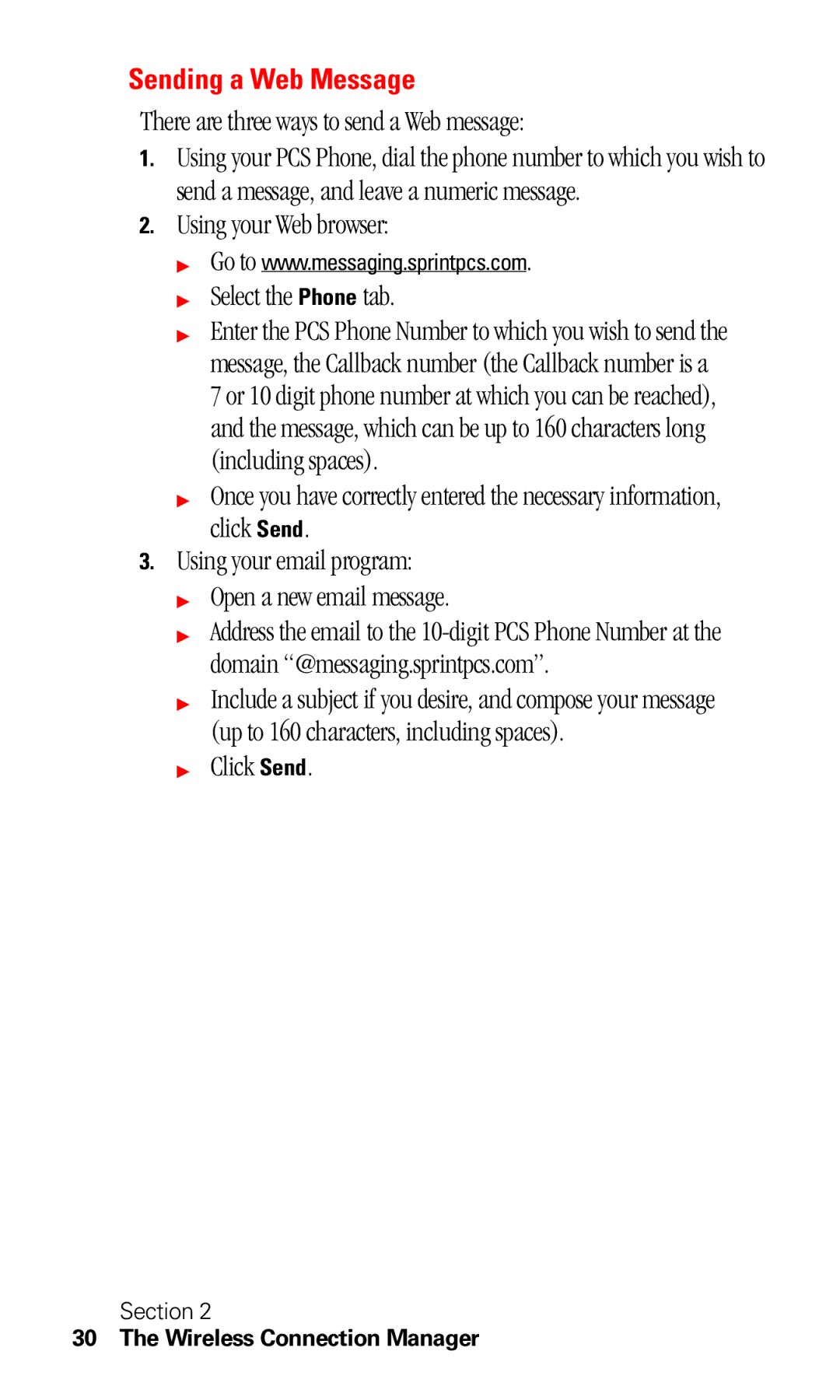 Sprint Nextel C201 manual Sending a Web Message, There are three ways to send a Web message, Click Send 