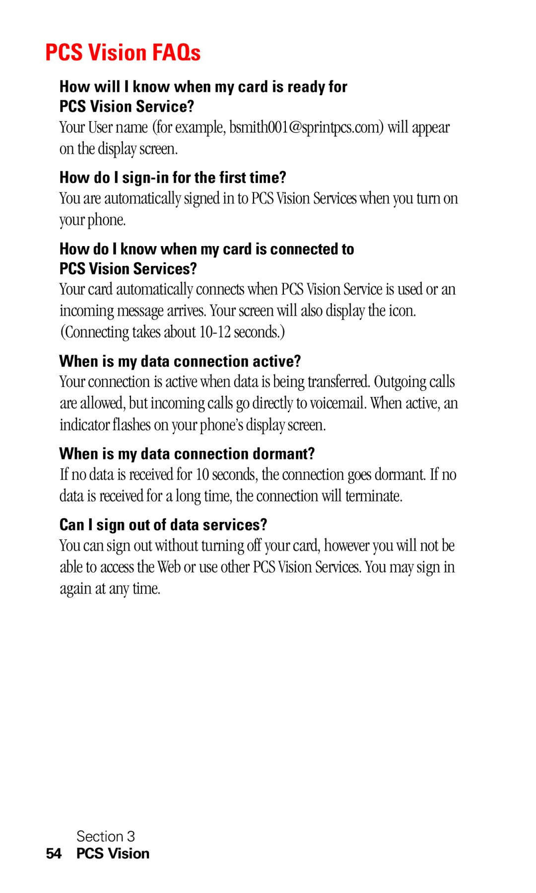 Sprint Nextel C201 manual PCS Vision FAQs, When is my data connection active? 