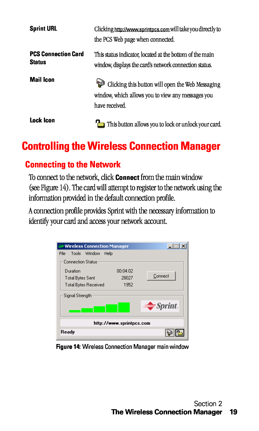 Sprint Nextel C201 Controlling the Wireless Connection Manager, Connecting to the Network, The Wireless Connection Manager 