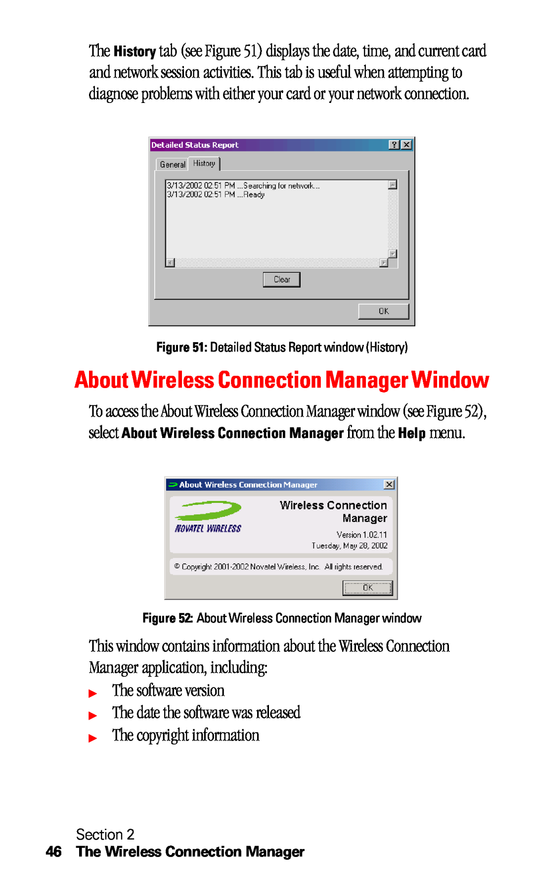 Sprint Nextel C201 manual About Wireless Connection Manager Window, The software version The date the software was released 