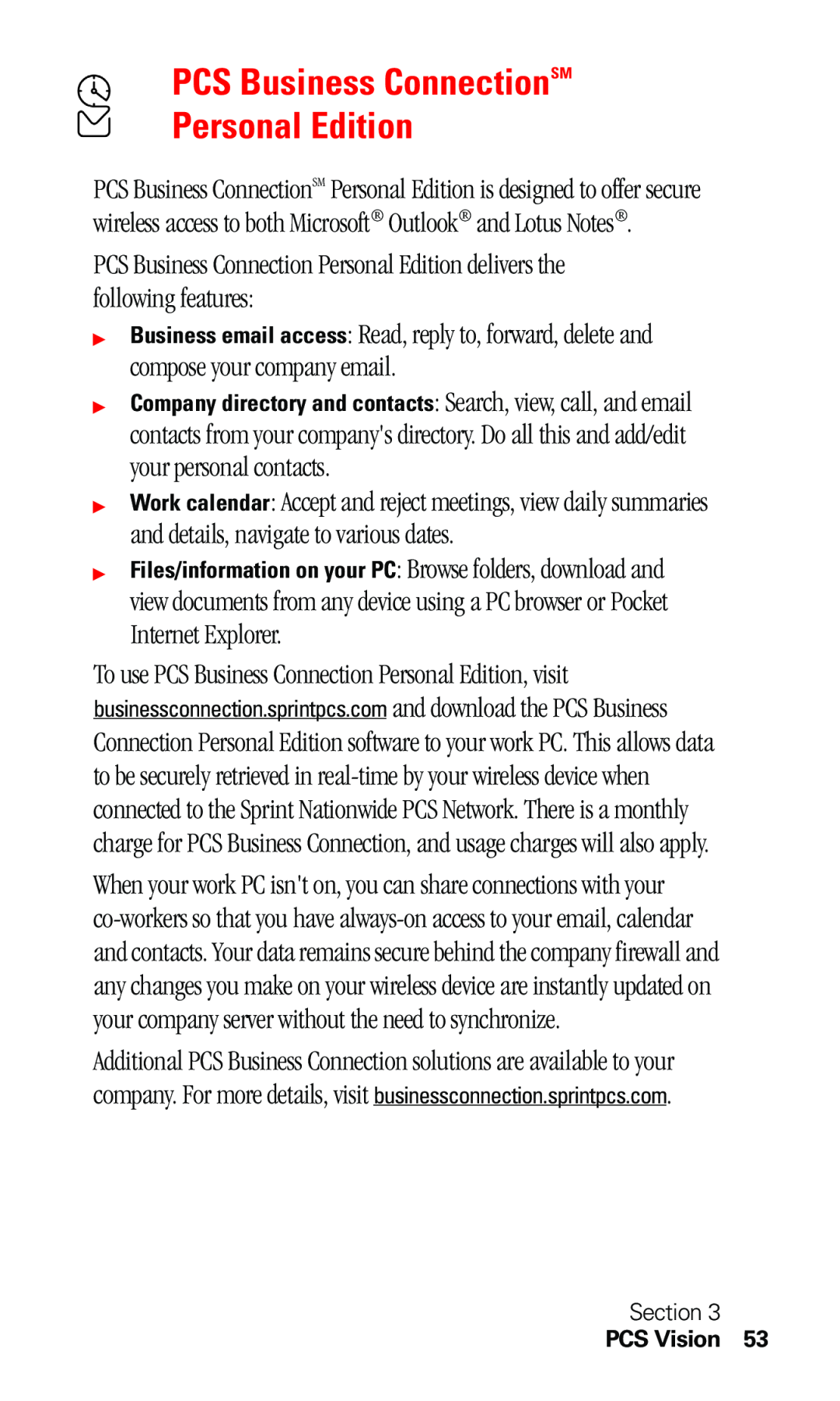 Sprint Nextel C201 PCS Business ConnectionSM Personal Edition, To use PCS Business Connection Personal Edition, visit 