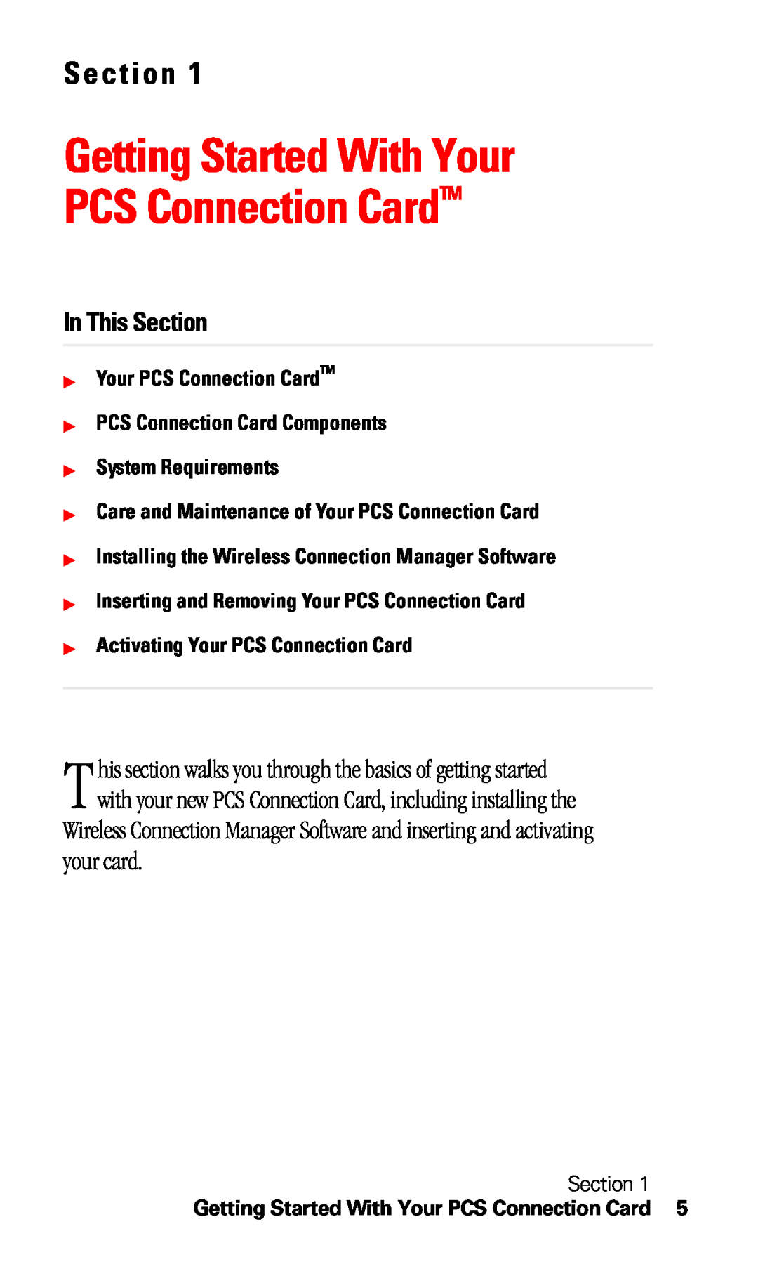 Sprint Nextel C201 manual Getting Started With Your PCS Connection CardTM, In This Section 