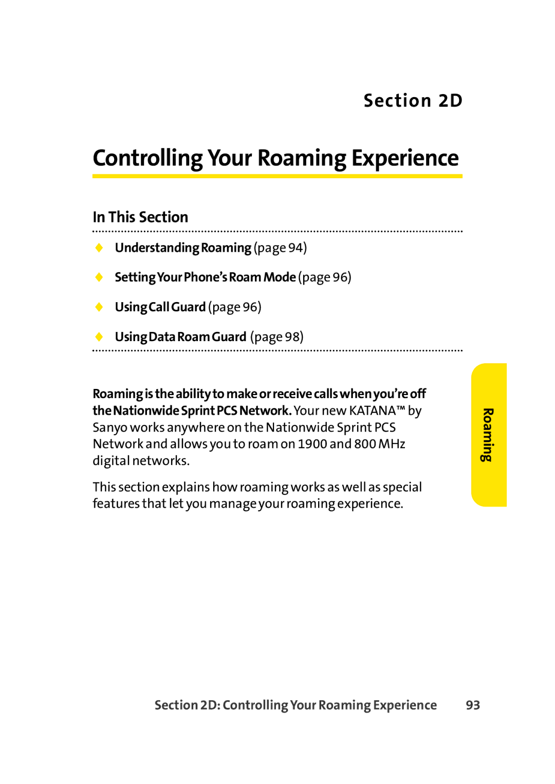 Sprint Nextel Cell Phone manual Controlling Your Roaming Experience, This Section 