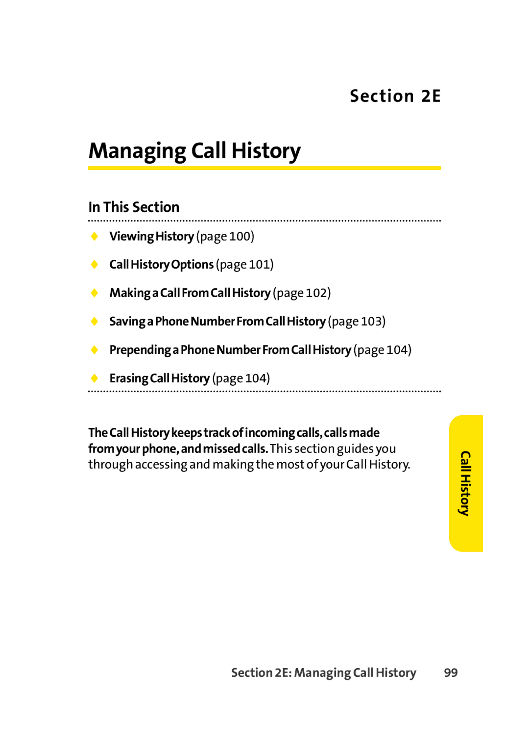 Sprint Nextel Cell Phone manual Managing Call History, This Section 