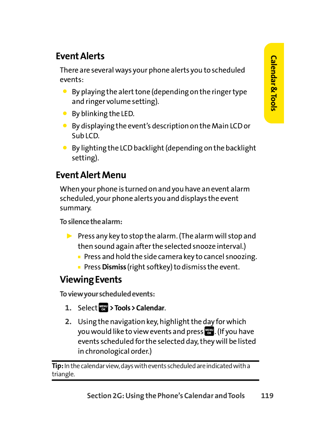 Sprint Nextel Cell Phone manual Event Alerts, Event Alert Menu, Viewing Events 