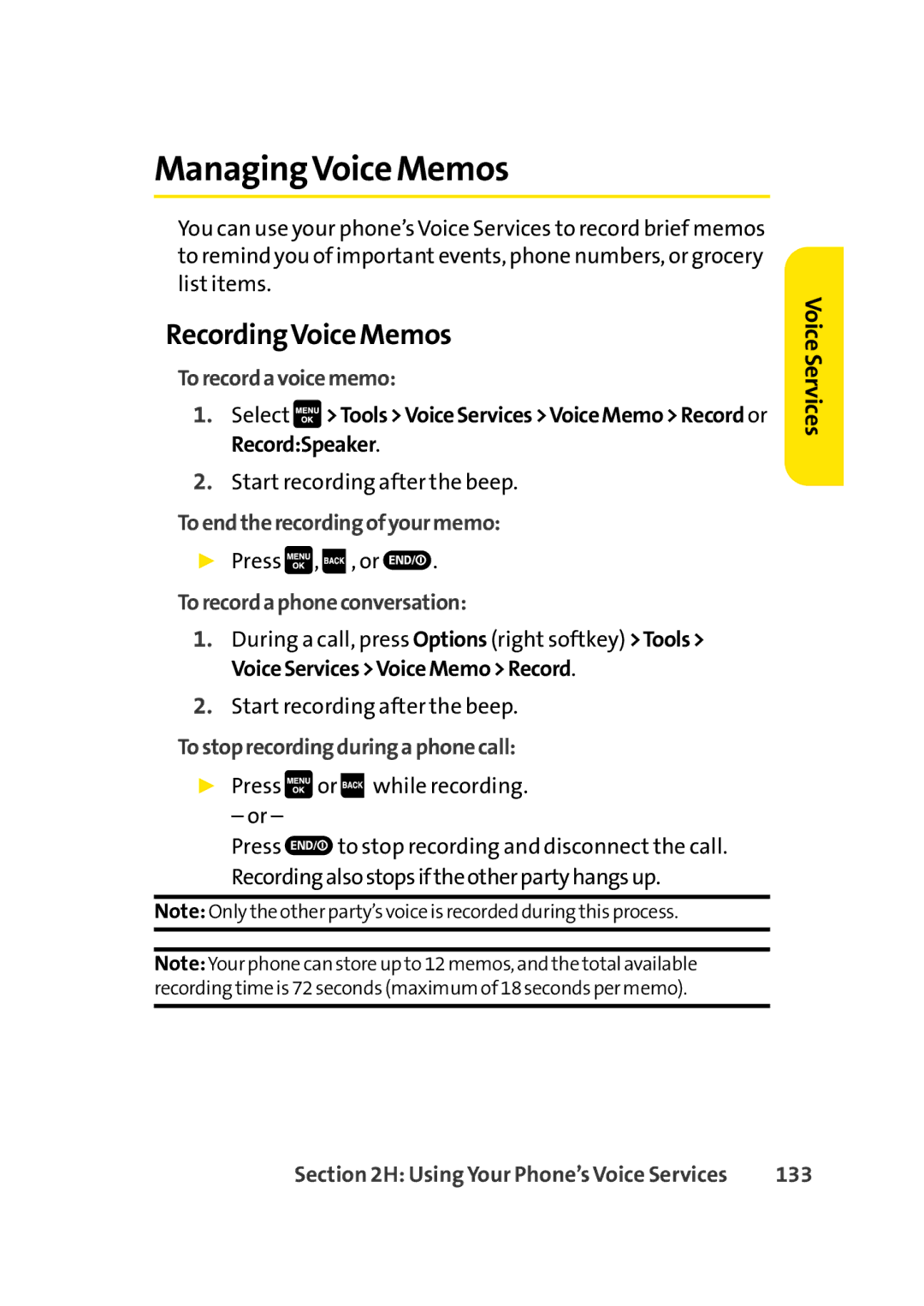 Sprint Nextel Cell Phone manual ManagingVoice Memos, RecordingVoice Memos 