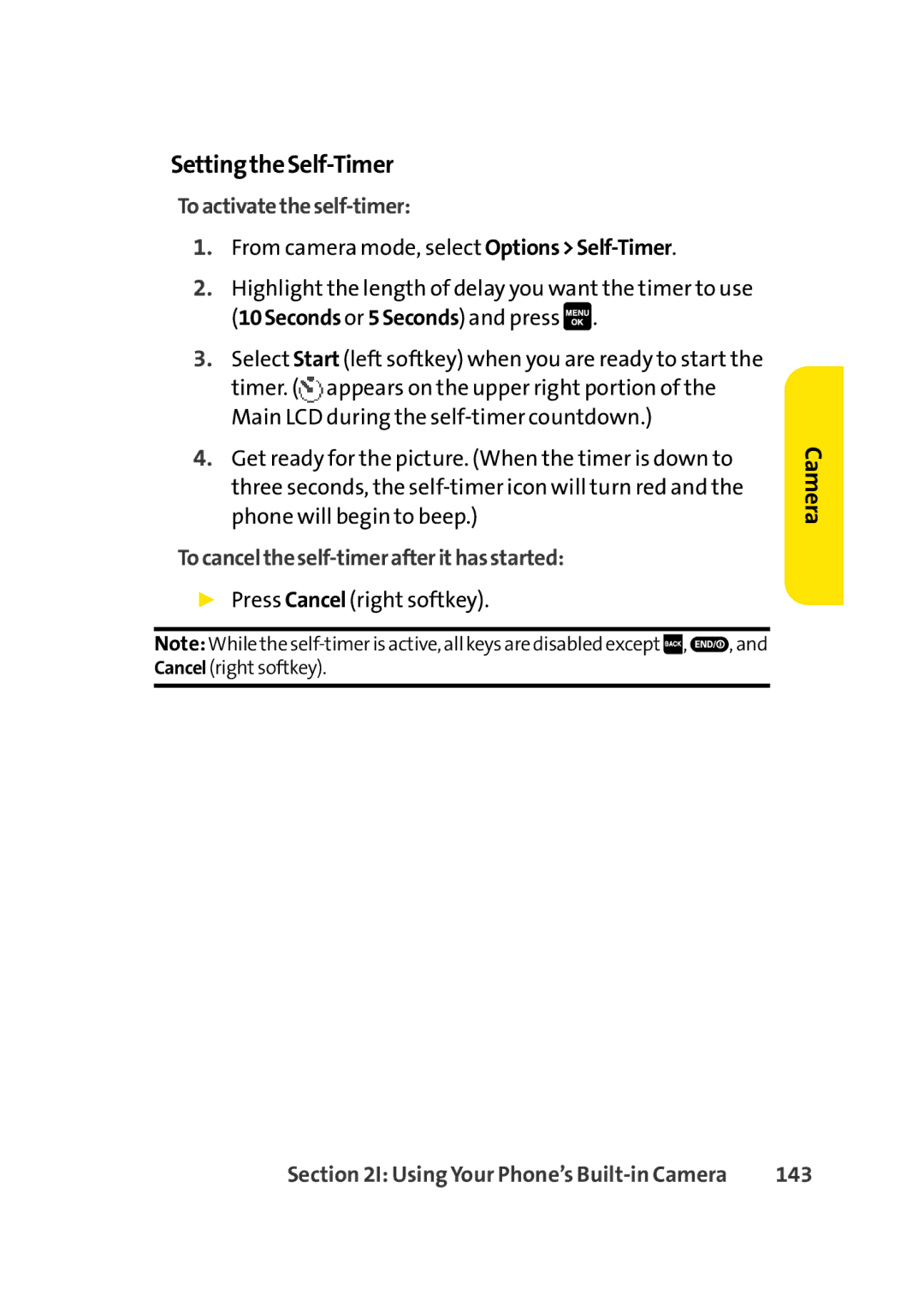 Sprint Nextel Cell Phone manual SettingtheSelf-Timer, Toactivatetheself-timer, Tocanceltheself-timerafterithasstarted, 143 