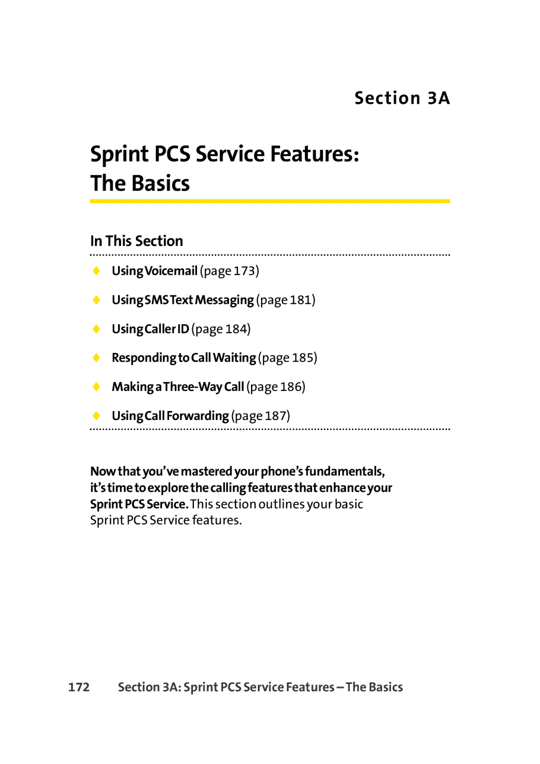 Sprint Nextel Cell Phone manual Sprint PCS Service Features Basics, Sprint PCS Service Features The Basics 