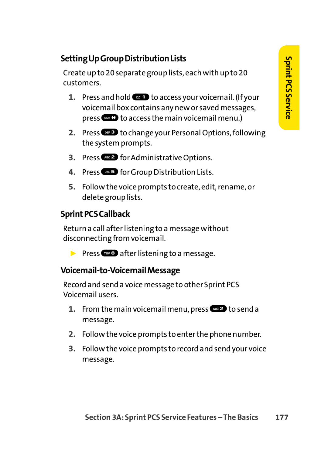 Sprint Nextel Cell Phone manual SettingUpGroupDistributionLists, SprintPCSCallback, Voicemail-to-VoicemailMessage, 177 