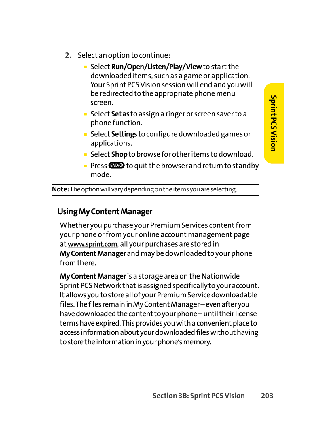 Sprint Nextel Cell Phone manual UsingMyContentManager, 203 