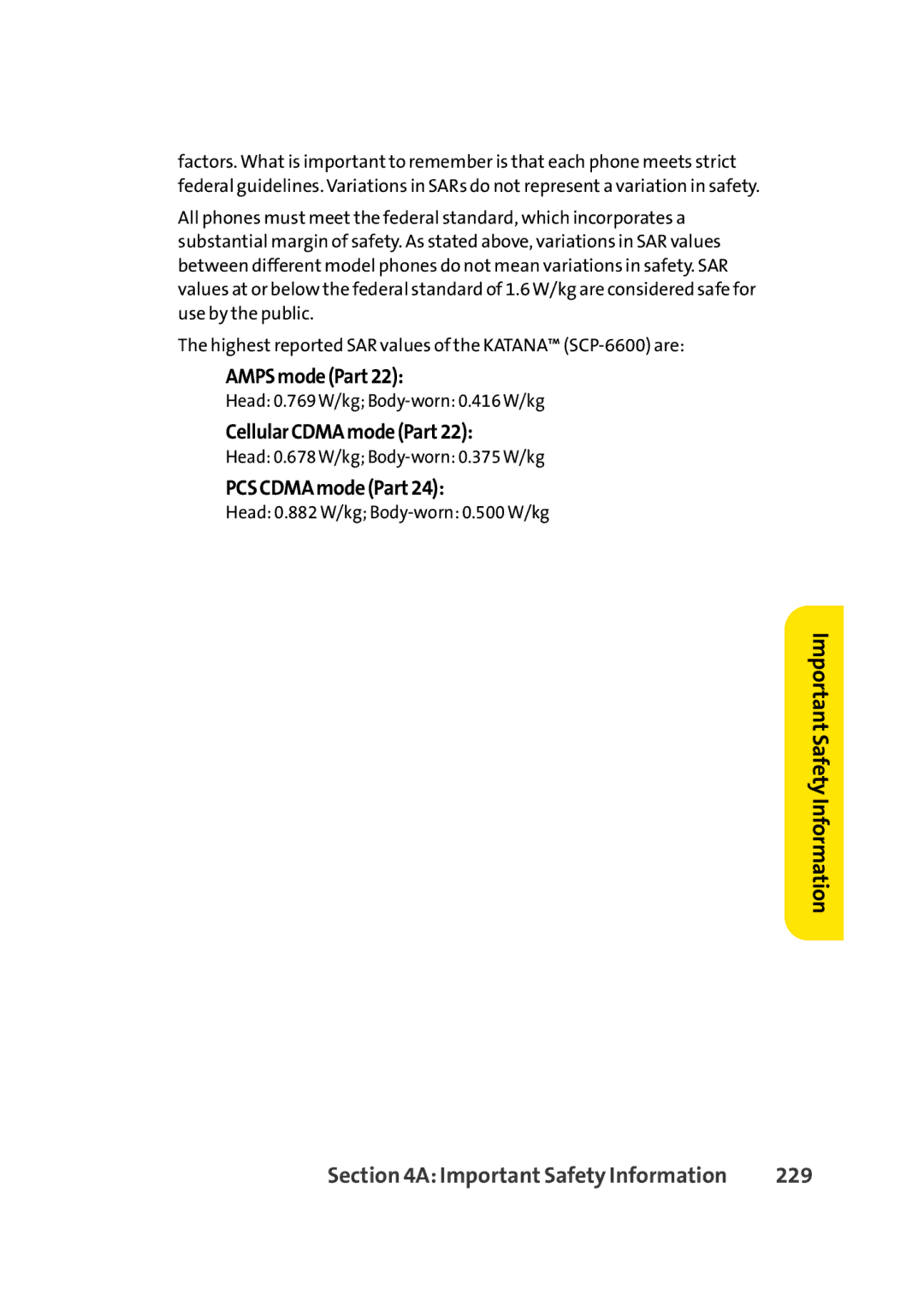 Sprint Nextel Cell Phone manual AMPSmodePart22, CellularCDMAmodePart22, PCSCDMAmodePart24, 229 