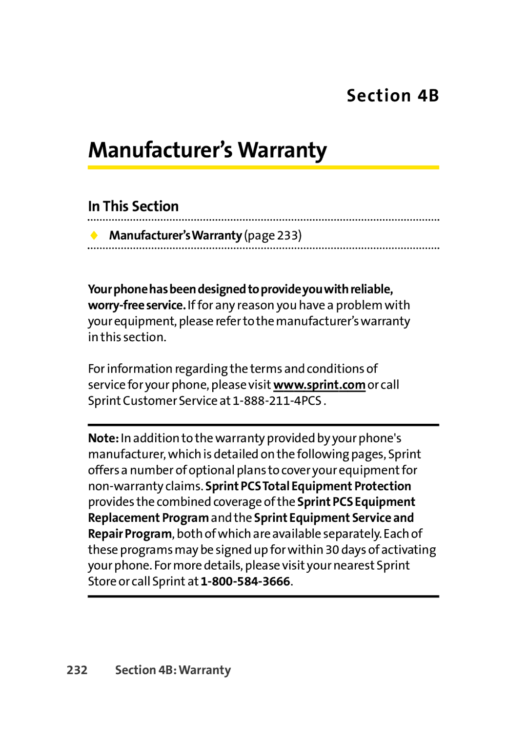 Sprint Nextel Cell Phone manual Manufacturer’s Warranty, Manufacturer’sWarranty 