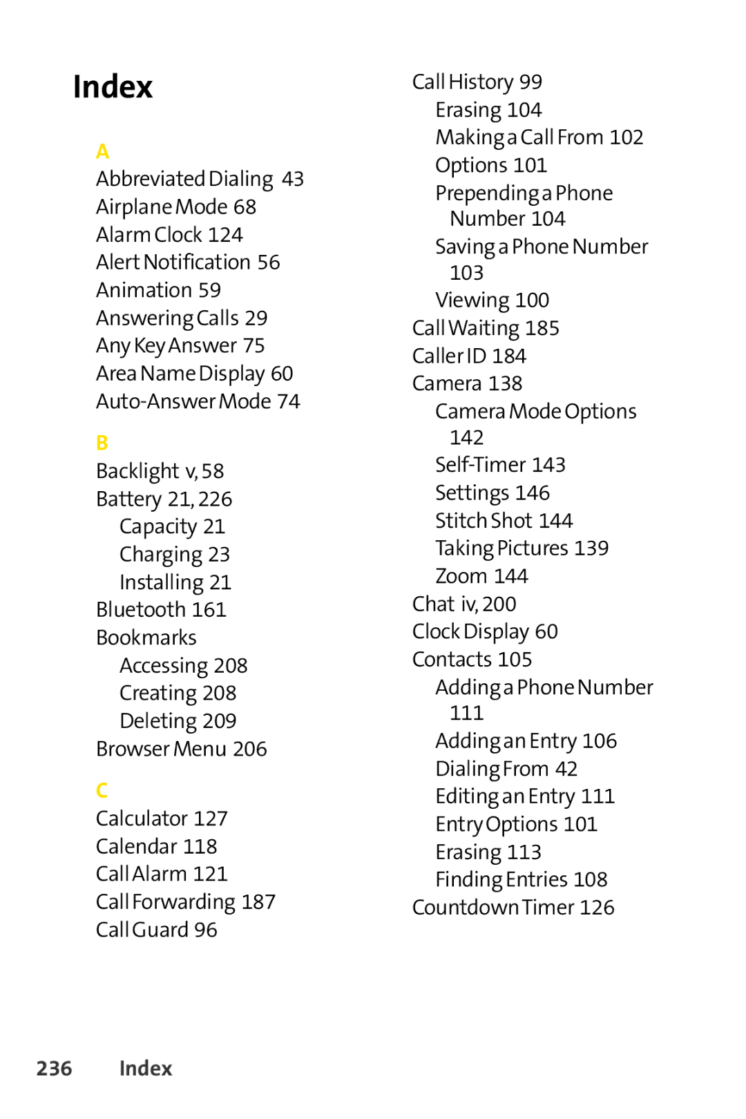 Sprint Nextel Cell Phone manual Index 