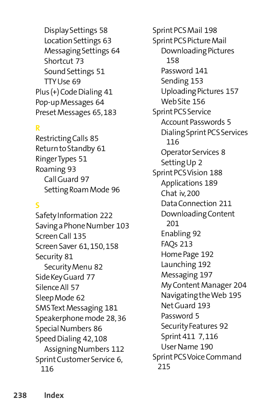 Sprint Nextel Cell Phone manual Index 