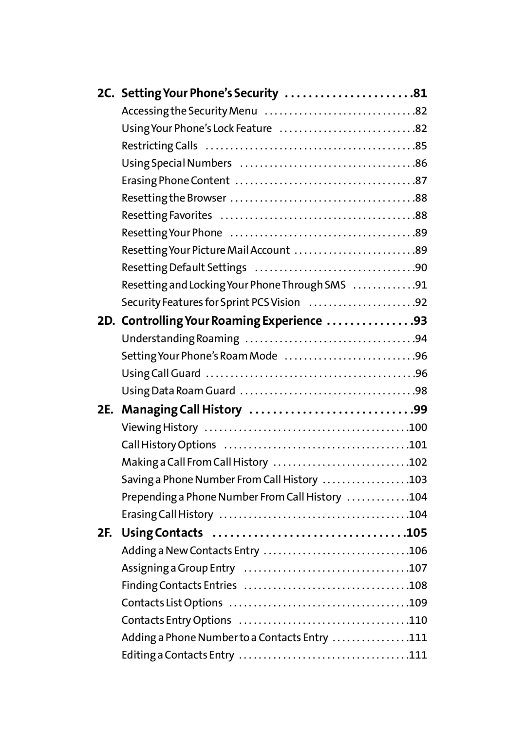 Sprint Nextel Cell Phone manual 105, Setting Your Phone’s Security 