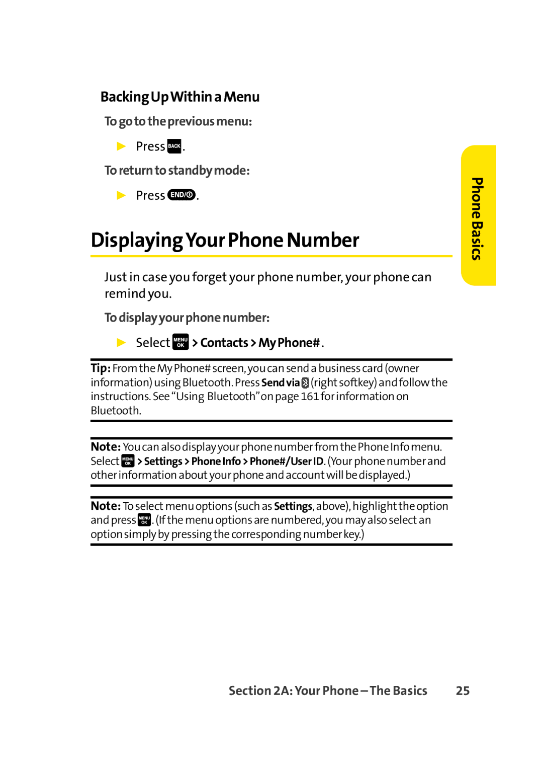 Sprint Nextel Cell Phone DisplayingYour Phone Number, BackingUpWithinaMenu, Togotothepreviousmenu, Toreturntostandbymode 