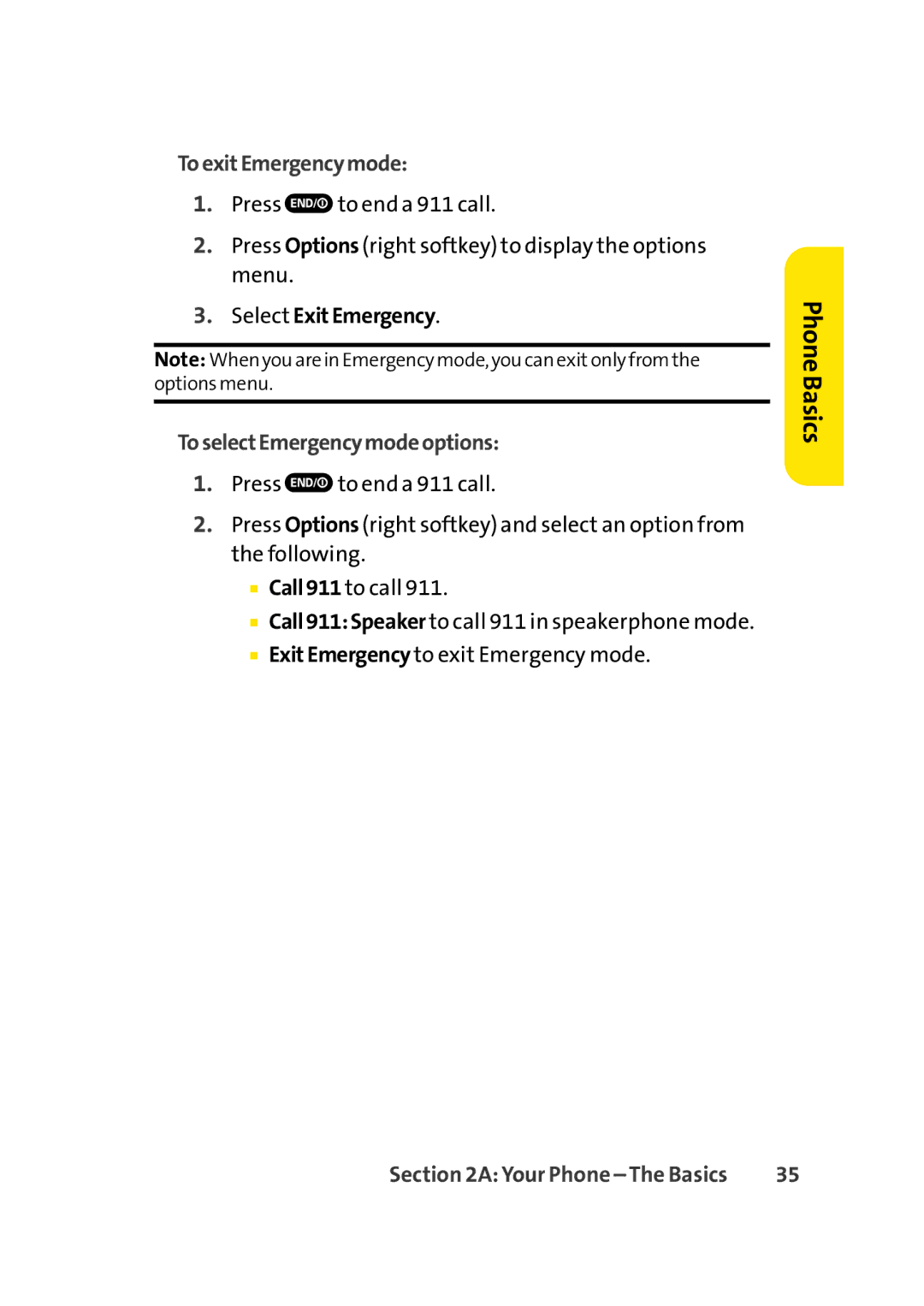 Sprint Nextel Cell Phone manual ToexitEmergencymode, Select ExitEmergency, ToselectEmergencymodeoptions 