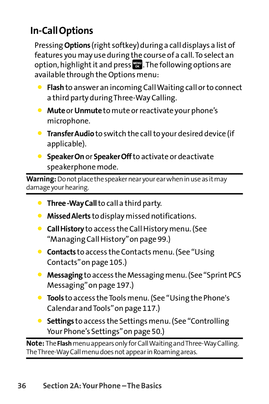 Sprint Nextel Cell Phone manual In-Call Options 