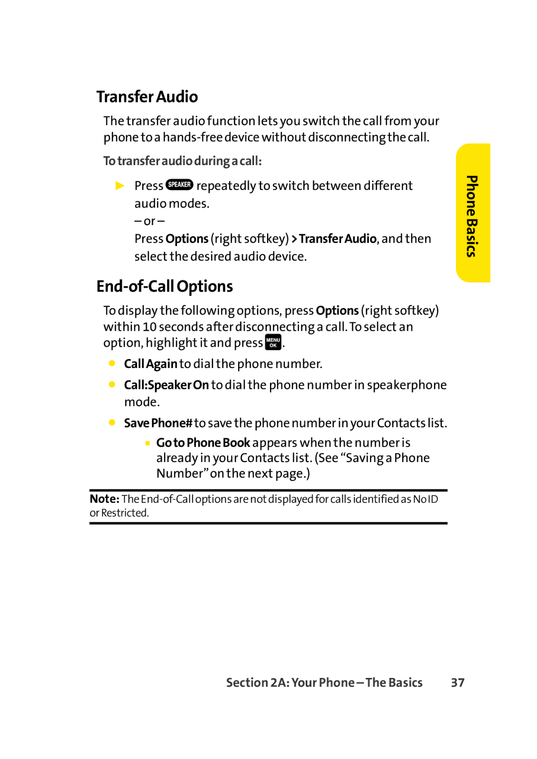 Sprint Nextel Cell Phone manual Transfer Audio, End-of-Call Options, Totransferaudioduringacall 