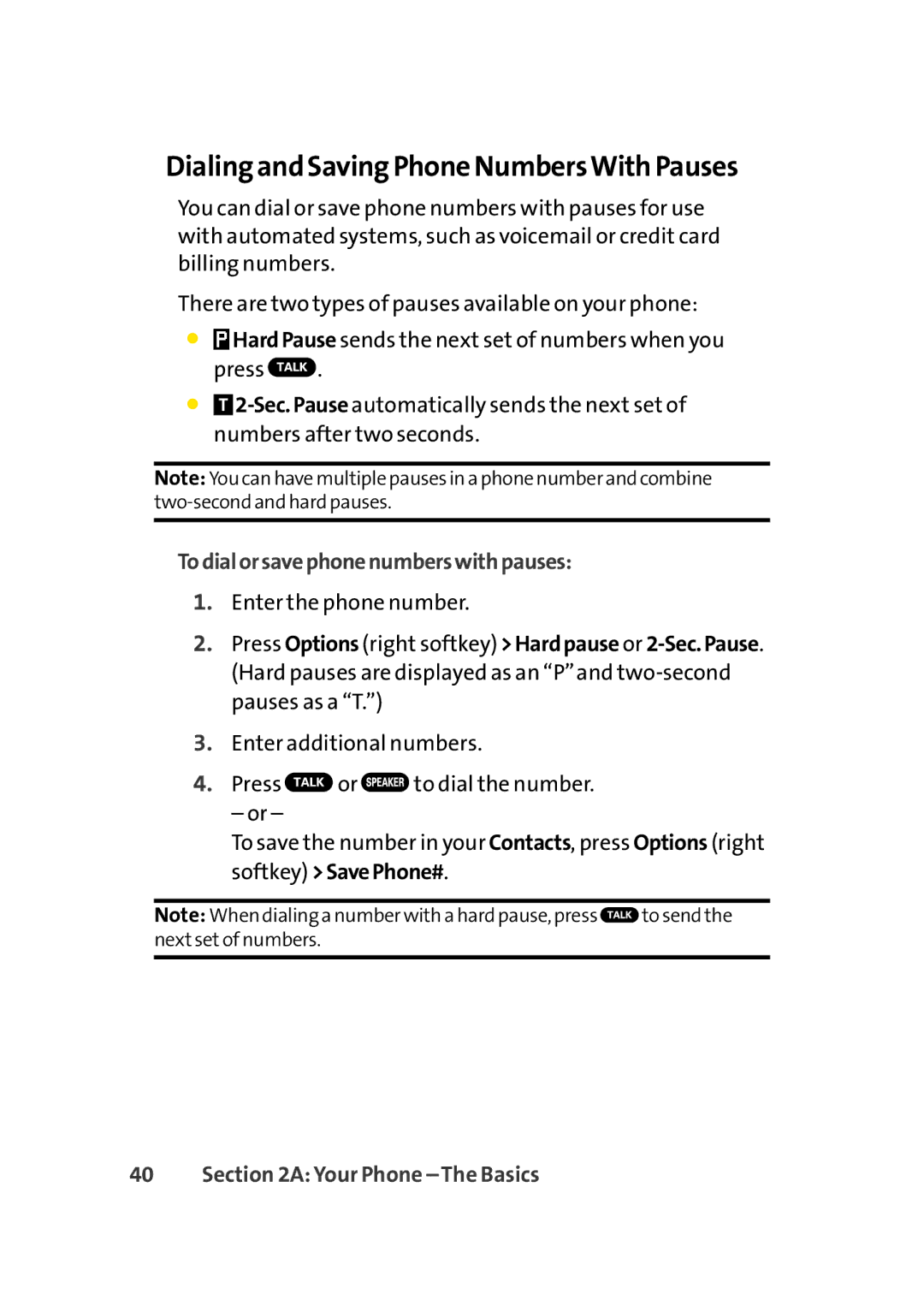 Sprint Nextel Cell Phone manual Dialing and Saving Phone NumbersWith Pauses, Todialorsavephonenumberswithpauses 