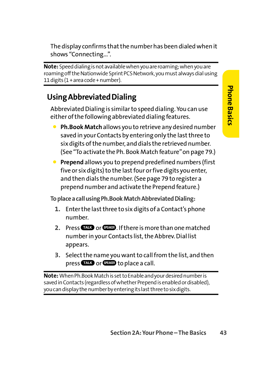 Sprint Nextel Cell Phone manual Using Abbreviated Dialing, ToplaceacallusingPh.BookMatchAbbreviatedDialing 