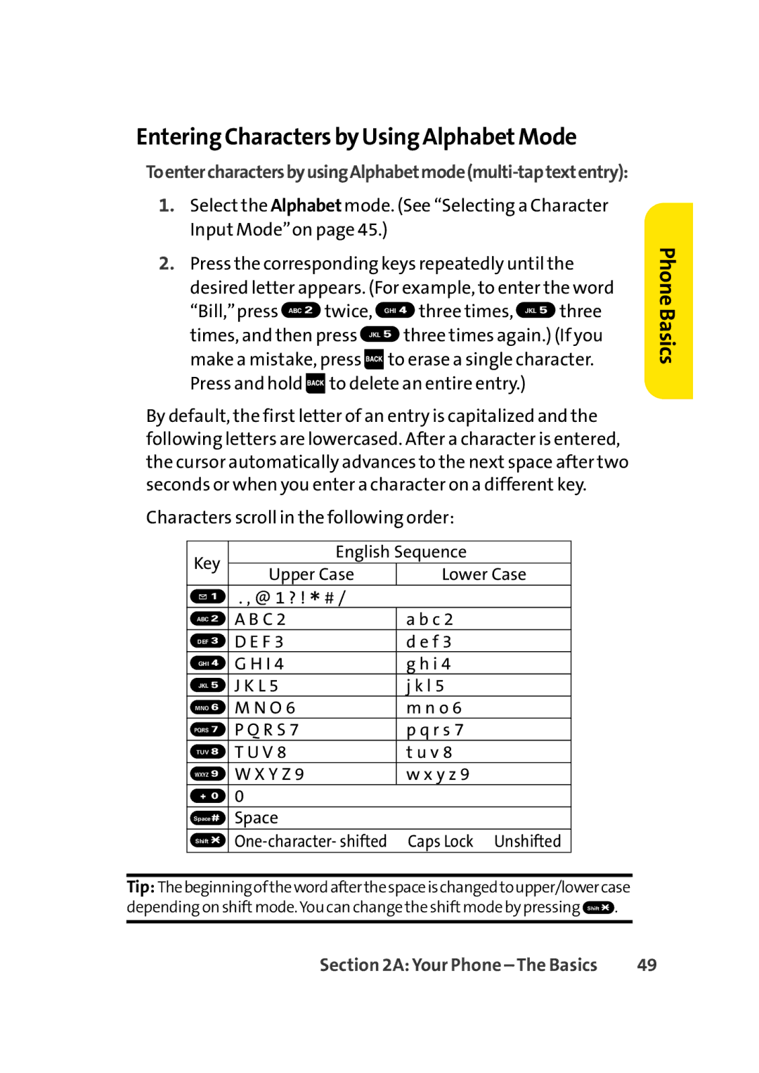 Sprint Nextel Cell Phone manual Entering Characters by Using AlphabetMode, Press and hold To delete an entire entry 