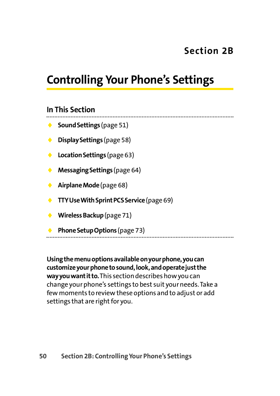 Sprint Nextel Cell Phone manual Controlling Your Phone’s Settings 