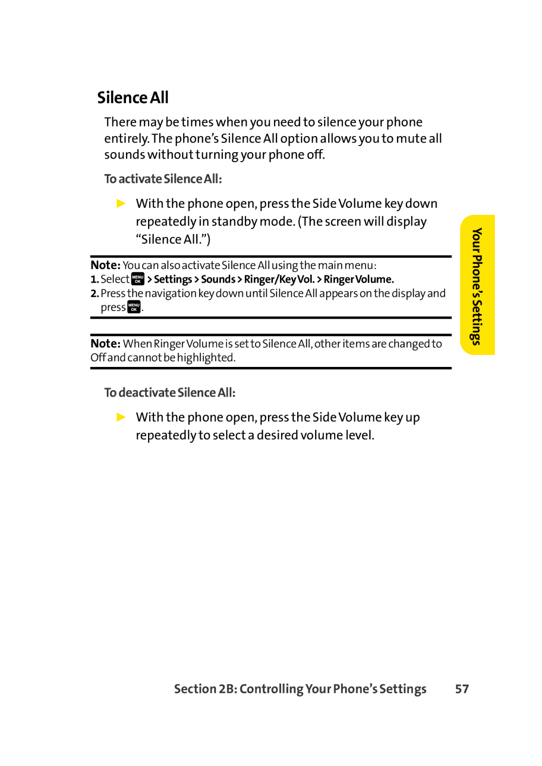 Sprint Nextel Cell Phone manual Silence All, ToactivateSilenceAll, TodeactivateSilenceAll 