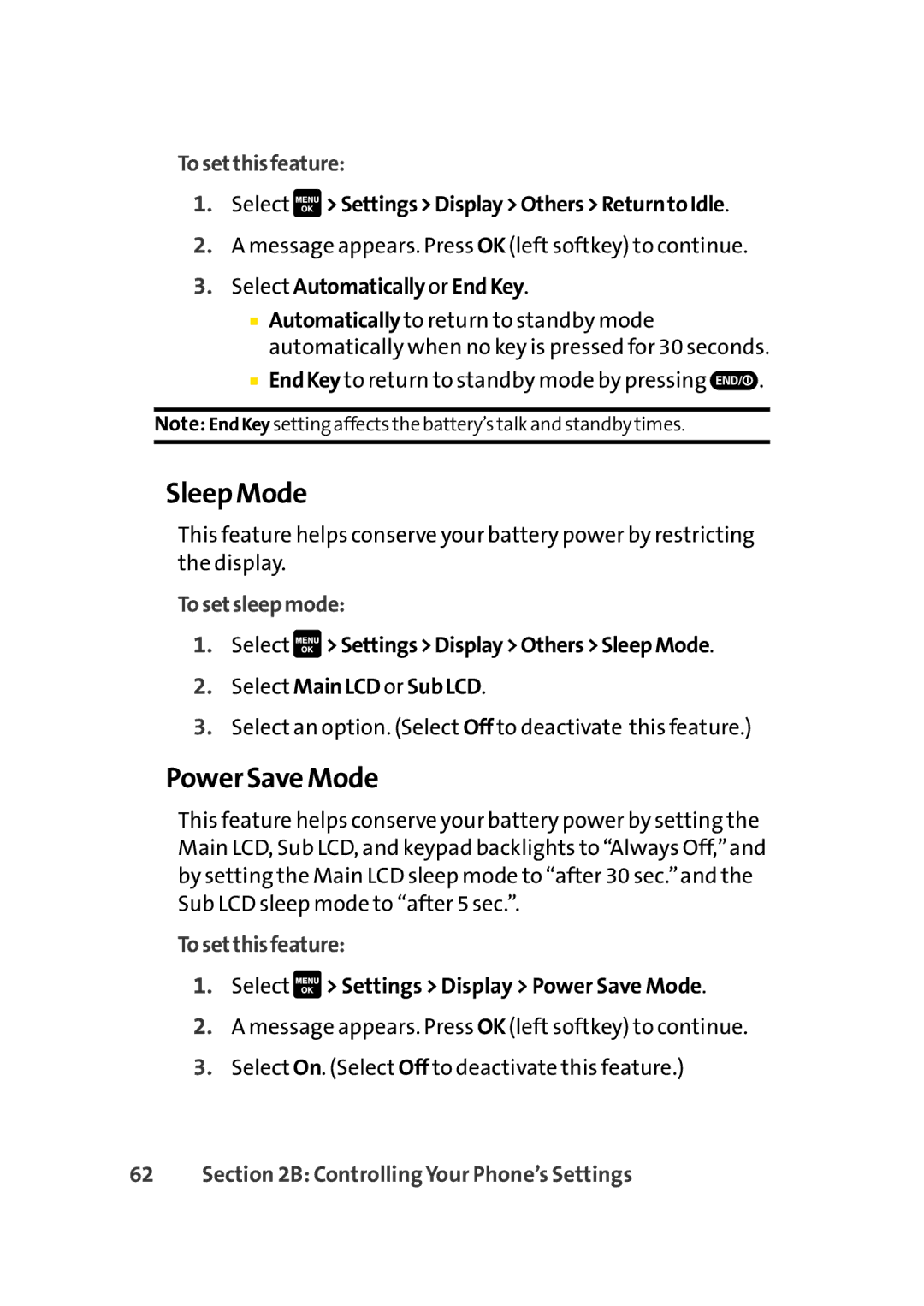 Sprint Nextel Cell Phone manual Sleep Mode, Power Save Mode, Tosetthisfeature, Tosetsleepmode 