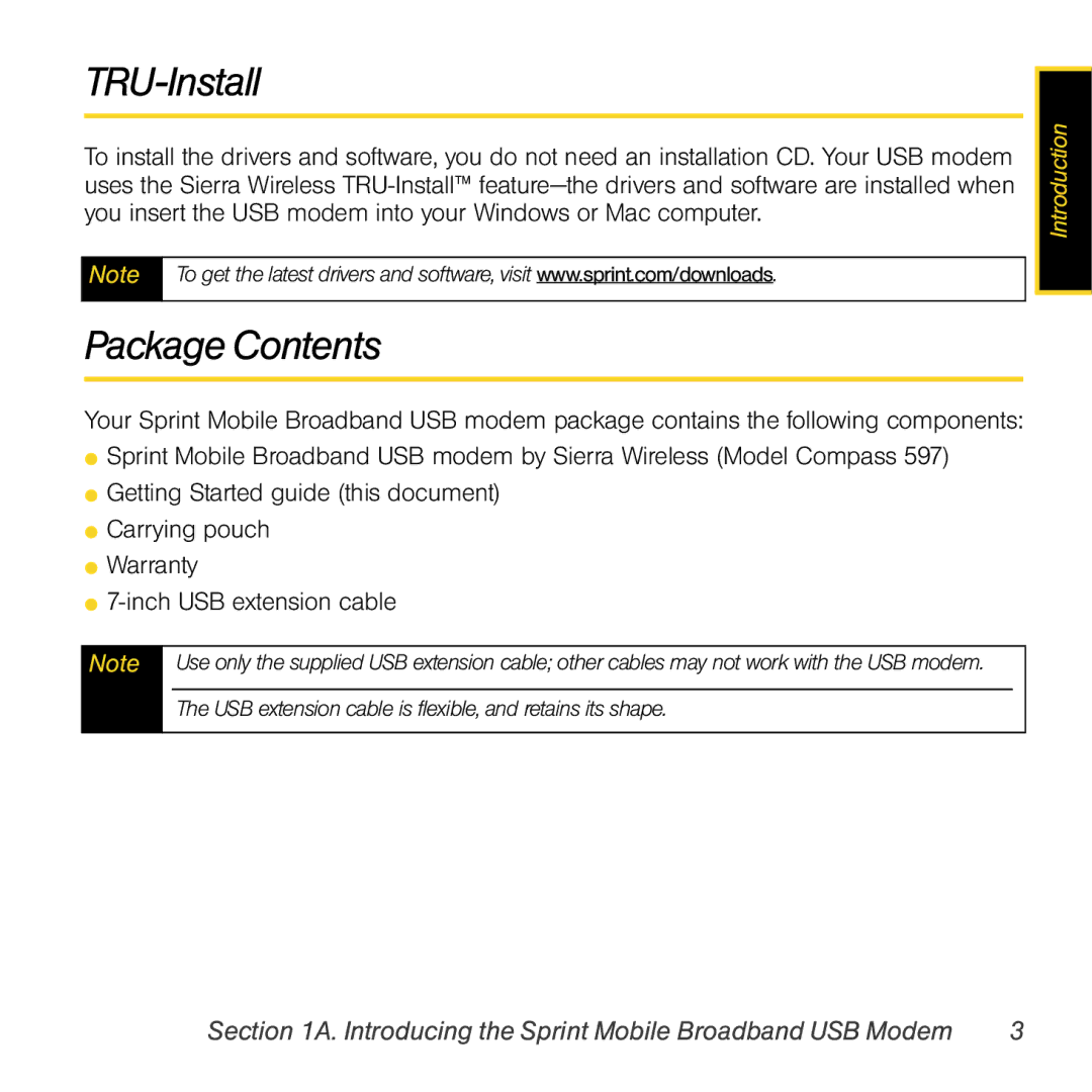 Sprint Nextel Compass 597 manual TRU-Install, Package Contents 