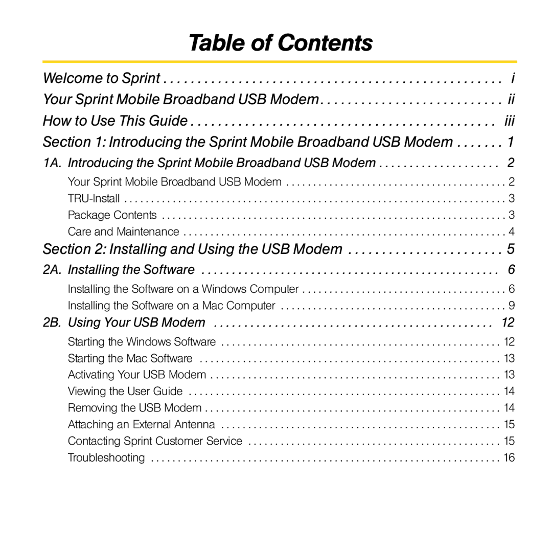 Sprint Nextel Compass 597 manual Table of Contents 