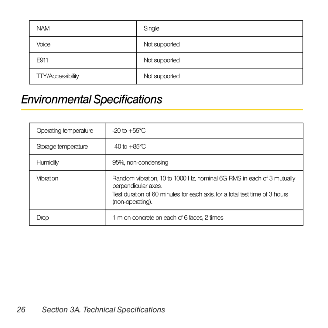 Sprint Nextel Compass 597 manual Environmental Specifications 